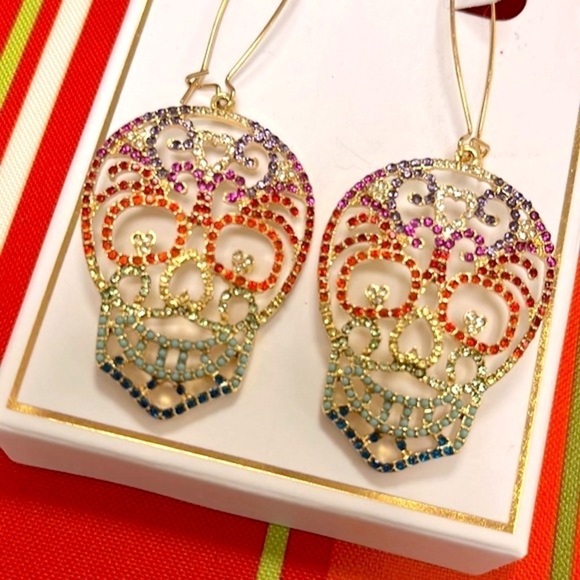 Brand New Bella Jack Colorful Rainbow Halloween Skeleton Skull Drop Earrings - Picture 5 of 13